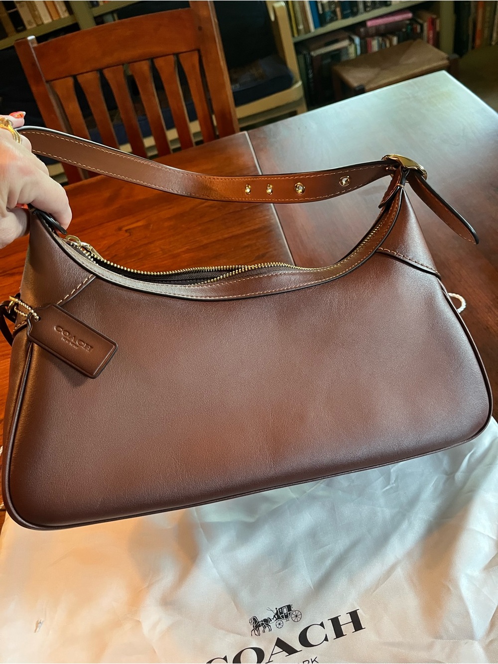 Coach Ella Leather Shoulder Bag - Burnished Redwood - Picture 12 of 12